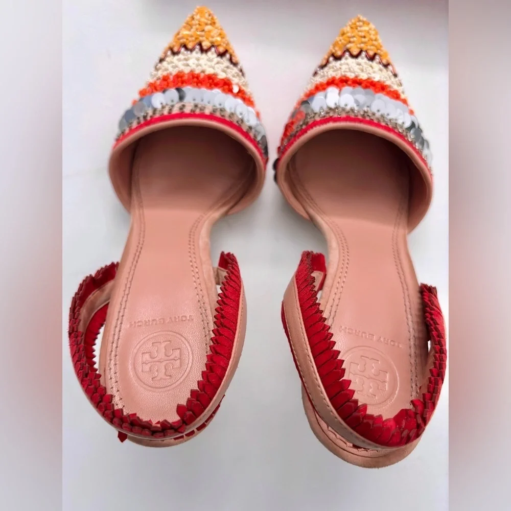Tory Burch ISLE 105MM SLINGBACK EMBELLISHMENT/SUEDE/NAPPA NATURAL VACHETTA 7